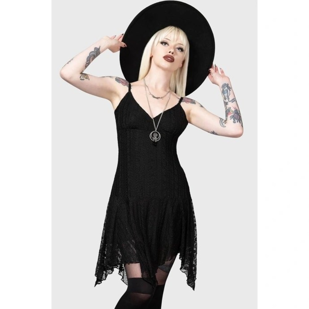 Killstar Emelias wrath black lace mini asymmetrical dress